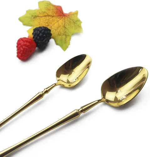 Miniatura 6 de Juego de cubiertos dorados de 5 piezas de acero inoxidable 18/10 para 1, cuchillos con acabado espejo, tenedores, cucharas, ideal para bodas