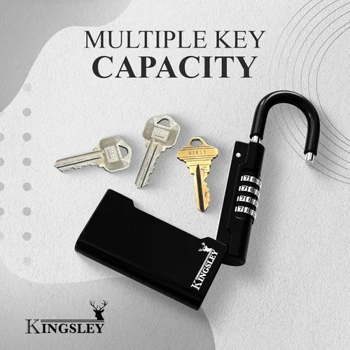 Miniatura 10 de Kingsley Guard-a-Key Caja de seguridad para llaves negra portátil con llave de colgar y cerradura de combinación para llaves de casa, inmobiliarias