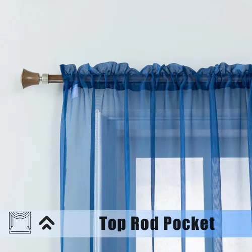 Miniatura 2 de WPM Cortinas traslúcidas azul real de 60" de ancho x 95" de largo, 2 paneles con bolsillo para barra, cortinas de gasa transparentes para ventana