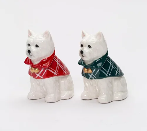 Miniatura 4 de Juego de salero y pimentero para perros Westie West Highland Terrier de porcelana fina, 3-3/8 pulgadas de alto