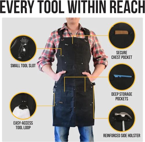Miniatura 4 de ecoZen Delantal de soldadura de lona encerada con hilo de Kevlar, resistente al calor y a los productos químicos, totalmente ajustable