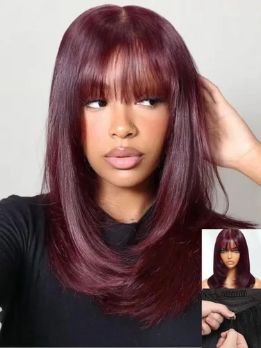 Miniatura 20 de Nadula - Peluca corta de 20 cm con cabello humano gris sal y pimienta, sin pegamento, con separación lateral, capas enmarcadas para el rostro