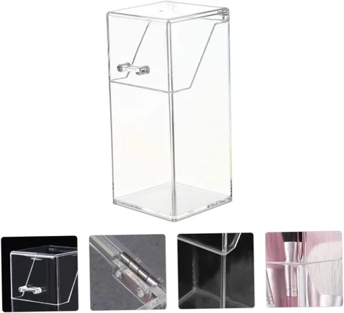 Miniatura 9 de FOMIYES 1 juego de recipientes de almacenamiento de brochas de maquillaje acrílicas con tapa a prueba de polvo, cubo duradero para organización
