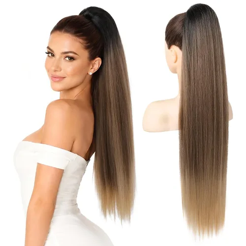 Miniatura 16 de SEIKEA Extensiones de cola de caballo con cordón, larga y recta, cola de caballo falsa, natural, suave, extensiones de cabello sintético resistente