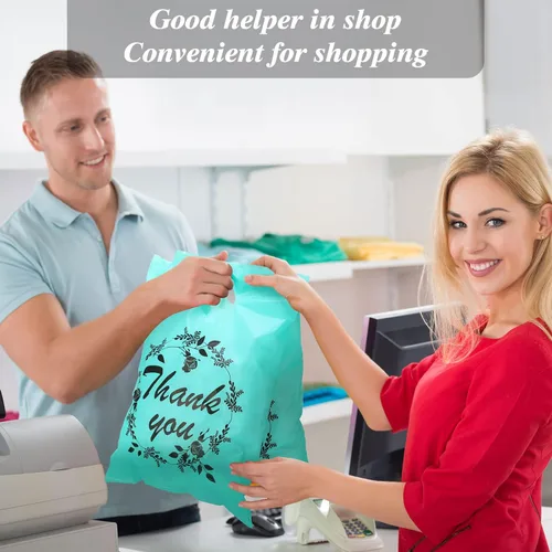 Miniatura 4 de Leinuosen 200 bolsas de mercancía de agradecimiento de 3 tamaños con asas, bolsas de plástico reutilizables a granel para boutique de regalo (corona)
