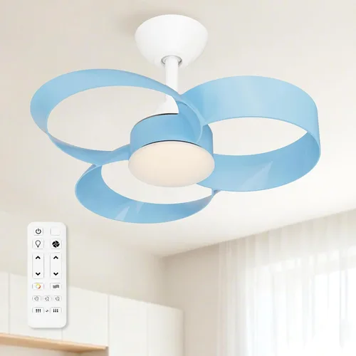 Miniatura 13 de FANX - Ventilador de techo de 22 pulgadas con luz y control remoto, motor CC silencioso, LED regulable, control reversible de 3 velocidades, Amarillo