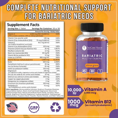 Miniatura 3 de Procare Health Multivitamínico bariátrico con hierro de 45 mg fácil de tragar, 30 comprimidos, vitaminas bariátricas postoperatorias para píldoras