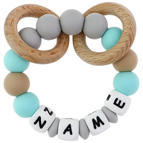 Sonajero personalizado para bebé con nombre, mordedor de agarre personalizado, sonajero de actividad con anillos de dentición de madera para recién