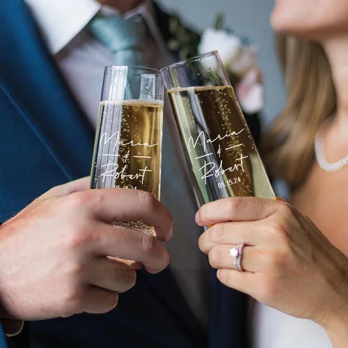 Miniatura 14 de Copas de champán de boda personalizadas, juego de 2, copas de brindis Mr & Mrs para novia y novio, nombre y fecha grabados, regalos personalizados