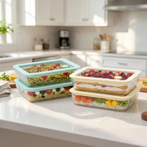 Miniatura 6 de Juego de recipientes de vidrio para alimentos Urban Green con tapa de vidrio, 4 paquetes, recipientes de almacenamiento de alimentos con tapa Verde