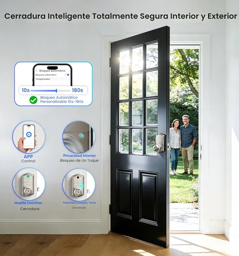 Miniatura 6 de Veise VE018 - Cerradura inteligente con manija de perilla, huella digital, control de aplicación, entrada sin llave para puerta delantera y Níquel