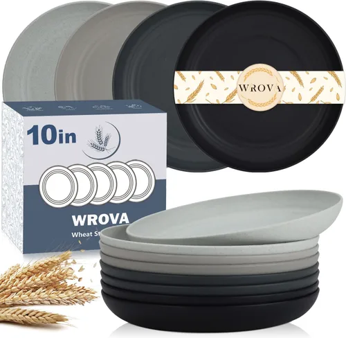 Miniatura 26 de Wrova Platos de paja de trigo – Juego de 8 platos llanos irrompibles de 8 pulgadas – Platos de plástico aptos para lavavajillas y microondas