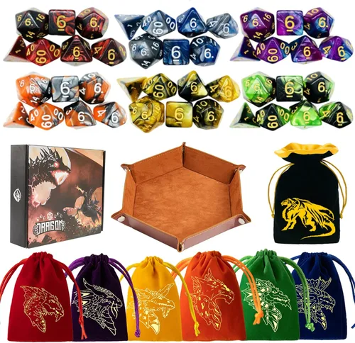Juego de dados DND 42 piezas de dados poliédricos para Dungeons and Dragons, dados para D&D RPG MTG y otros juegos de mesa en paquete con bolsas de