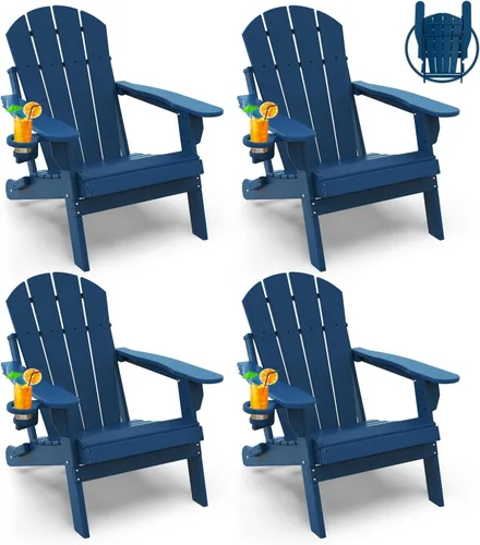 Miniatura 21 de GREENVINES Juego de 2 sillas plegables Adirondack Plástico HDPE Silla para hoguera Todo clima Portavasos Rojo para terraza, patio