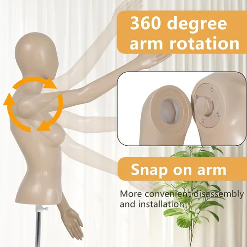 Miniatura 3 de Maniquí de costura femenino de 39 a 56 pulgadas, maniquí de medio cuerpo ajustable con base de metal, soporte de maniquí para ropa de exhibición