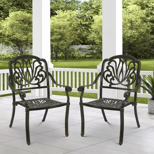 Miniatura 7 de VIVIJASON Juego de 2 sillas de comedor para exteriores, sillas de comedor de aluminio fundido para patio, juego de sillas de bistró para balcón