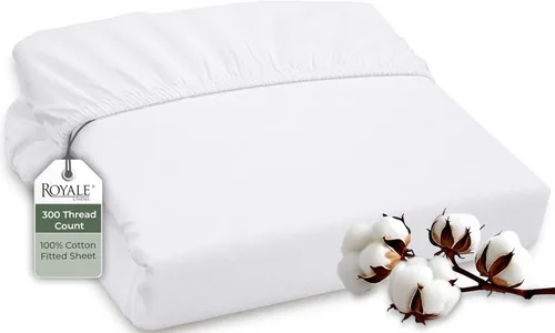 ROYALE LINENS Sábana bajera ajustable de 300 hilos 100% algodón peinado de fibras largas, tamaño Queen, sábana inferior súper suave con bolsillo