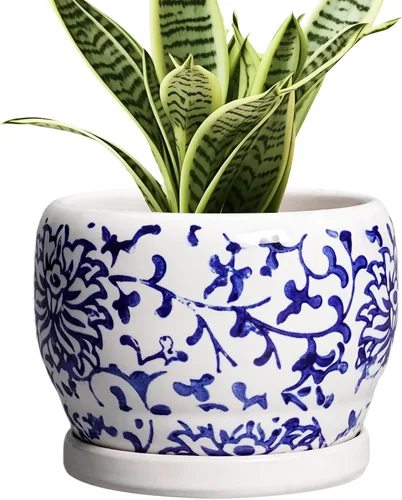 Miniatura 57 de SQOWL Macetas de cerámica – Maceta de 6 pulgadas con orificio de drenaje y bandeja, maceta redonda para plantas de interior, maceta decorativa
