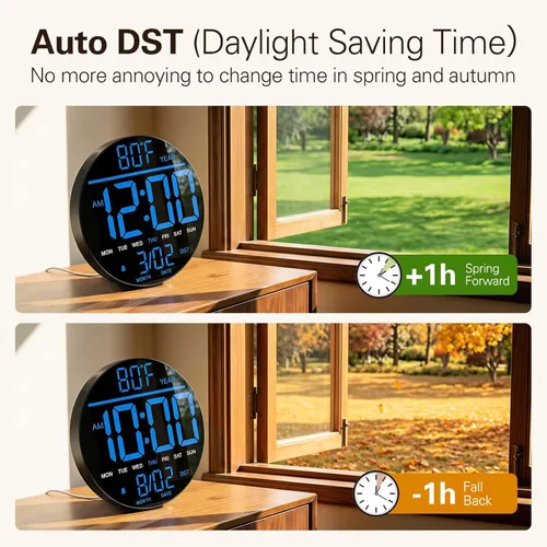 Miniatura 3 de JALL Reloj de pared digital grande de 8 pulgadas con pantalla LED, reloj de pared con temperatura, DST automático, temporizador de cuenta regresiva