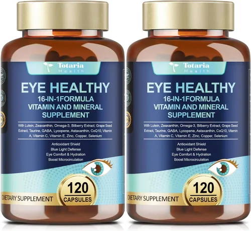 AREDS 2 Vitaminas para los ojos y extracto mineral de arándano Omega-3, vitamina ocular para personas mayores, salud macular y ojo seco, vitaminas