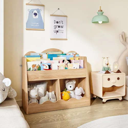 Miniatura 7 de CHOEZON Estantería infantil y almacenamiento de juguetes, estantería para niños con 2 cubos de juguetes, estante para libros para habitación