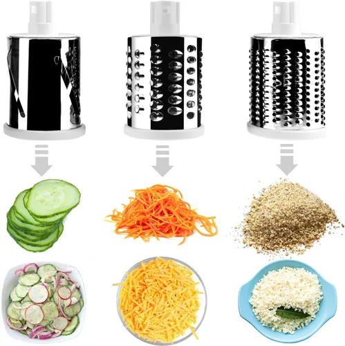 Miniatura 5 de Rallador de queso rotatorio de mandolina redondo, rebanador de verduras, zanahoria, trituradora de zanahoria, picadora de nueces Azul