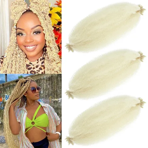 Miniatura 29 de Cabello afro trenzado elástico color marrón claro de 16 pulgadas, paquete de 3 T27, cabello afro preesponjado y trenzado elástico, cabello afro