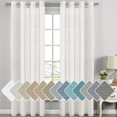 Miniatura 86 de H.VERSAILTEX Cortinas de 96 pulgadas de largo, cortinas de lino/cortinas transparentes de mezcla de lino natural/paneles/cortinas para sala
