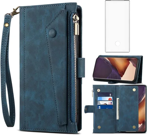 Funda para teléfono Samsung Galaxy Note 20 Ultra 5G, funda tipo cartera con protector de pantalla de vidrio templado, correa cruzada, tarjetero con