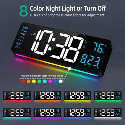 Miniatura 4 de LEIKE Reloj de pared digital grande de 16 pulgadas, control remoto, 2 alarmas, pantalla LED, DST automático, temperatura, reloj de luz nocturna