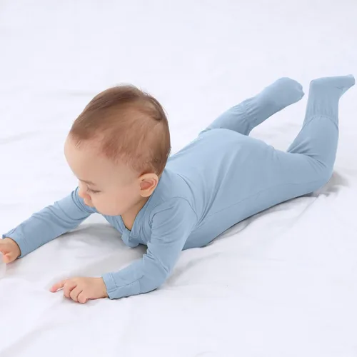Miniatura 3 de GUISBY Pijama con pies para bebé, con mitones, rayón hecho de bambú para dormir, pijama de manga larga con cremallera de 2 vías
