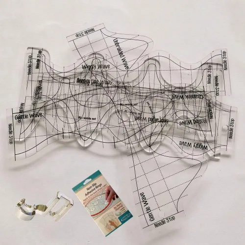 Miniatura 2 de HONEYSEW Plantilla de regla de acolchado de ondas únicas de longitud de onda con regla de vástago bajo, agarre de regla adhesiva antideslizante