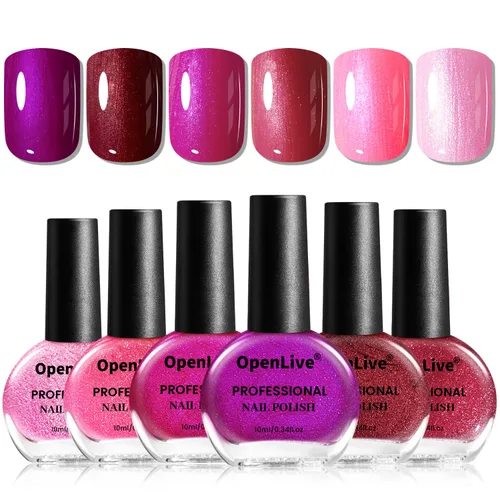 OpenLive Juego de esmalte de uñas de gel de 10 ml, 6 colores con purpurina, rosa, rojo, rosa brillante, morado intenso, serie de esmalte de uñas con