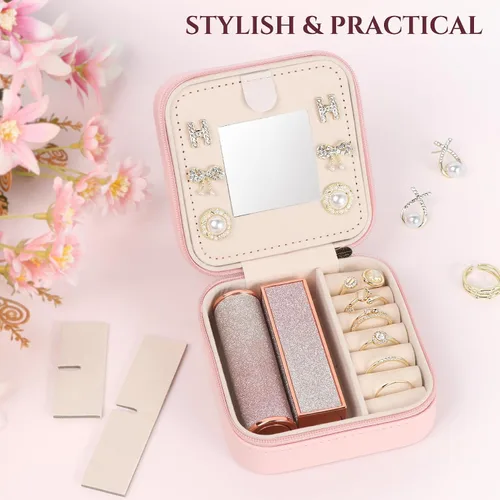 Miniatura 5 de Joyero pequeño con inicial, estuche organizador de joyas de viaje, estuche de joyería pequeño personalizado, estuche organizador de joyas, caja