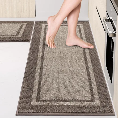 Miniatura 33 de anllugs Alfombras de cocina de 24 x 36 pulgadas, antideslizantes, lavables a máquina, tapetes absorbentes y cómodos para cocina, fregadero, Beige