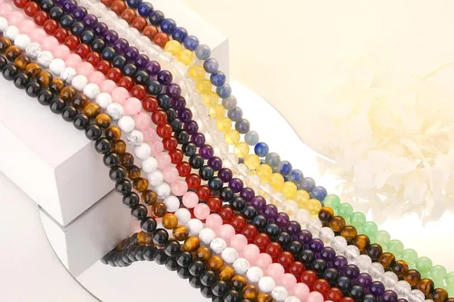 Miniatura 7 de QINJIEJIE 105 piezas de cuentas de piedra de 7 chakras de 8 mm, cuentas naturales redondas sueltas de gemas para pulseras, cuentas de cristal