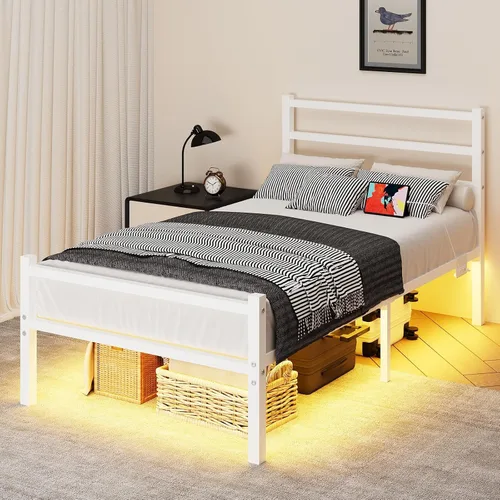 Miniatura 9 de REVOMINCA Marco de cama individual para niños, marco de cama de plataforma de metal tamaño individual con estación de carga y luces LED, marco
