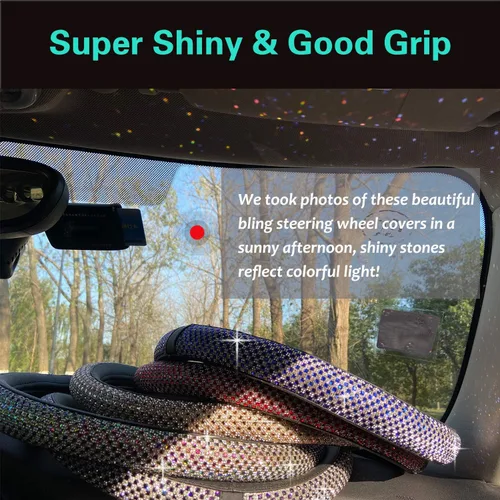 Miniatura 4 de PINCTROT Bling Bling - Funda para volante cómoda con diamantes de imitación de cristal gigante, piel de diamante antideslizante, universal de 15 5.