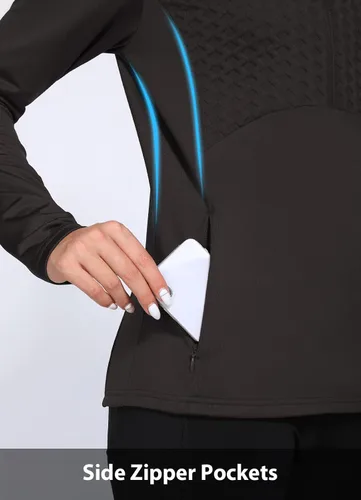 Miniatura 5 de BALEAF Camiseta ecuestre para mujer, manga larga, con forro polar, para correr, para clima frío, equipo de invierno, media cremallera