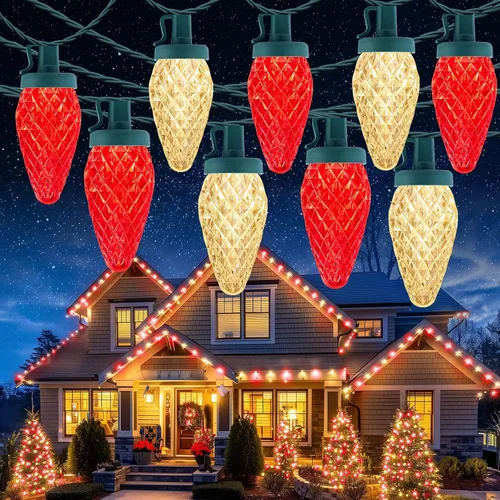 Miniatura 12 de Luces de Navidad C9 para exteriores, 114 pies, 150 luces LED C9 con temporizador y 8 modos de luz, luces impermeables de grado comercial conectables