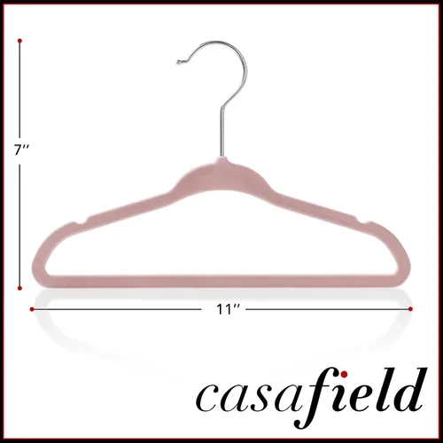 Miniatura 5 de Casafield 50 perchas de terciopelo para bebé, tamaño de 11 pulgadas para ropa de bebés y niños pequeños, color rosa claro