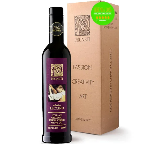 Pruneti Leccino Aceite de oliva virgen extra orgánico de Toscana - Aceite de oliva italiano ganador del premio Oro 2026 de Italia - 400+ mg/kg