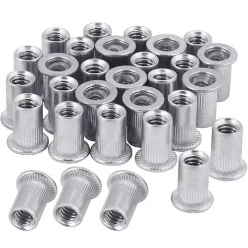 50 piezas 1/4-20 Tuerca de remache de brida de aluminio, tuerca roscada de inserción de cabeza plana UNC Plata -50 piezas