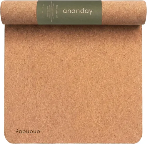 Ananday Esterilla de yoga de corcho de alta calidad, sostenible, no tóxica y sin PVC, antideslizante, perfecta para yoga caliente, pilates y