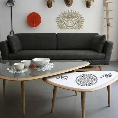 Miniatura 3 de Paquete de 9 plantillas reutilizables grandes con mandala, plantillas de pintura cortadas con láser, para pared de madera, azulejos, tela