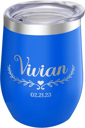 Miniatura 19 de Vaso de vino personalizado con tapa – Personalizado en tallado en acero inoxidable aislante color turquesa para bebidas frías y calientes – Taza