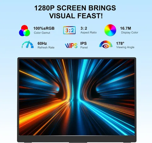 Miniatura 2 de Monitor portátil de 10.5 pulgadas 1920 x 1280 ultra delgado mini monitor 3:2,500 nits, 2000:1, monitor de computadora estándar USB C HDMI HDR