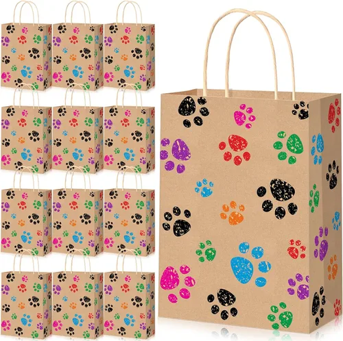 Miniatura 13 de Blulu 20 piezas bolsas de regalo con forma de pata de cachorro con asas de papel trenzado, bolsas de papel para regalo de golosinas para mascotas