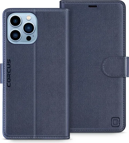 Miniatura 20 de Funda tipo cartera para iPhone 13 Pro Max de 6.7 pulgadas, con bloqueo RFID, tarjeteros, función atril, cierre magnético, de piel sintética, Coñac