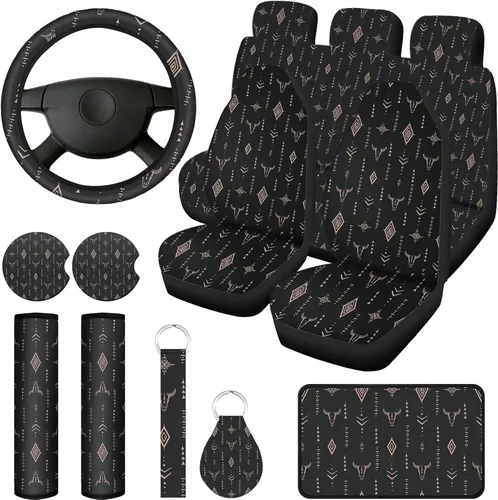 Miniatura 9 de Frienda Juego completo de 13 fundas de asiento de automóvil con estampado de camuflaje para mujeres y hombres, accesorios de automóvil de goma